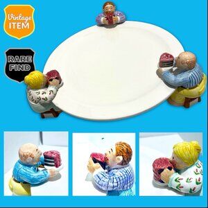 Vintage Lotus Chubbies Lets Eat Cake 12" Ceramic Footed Cake Platter Plate READ!